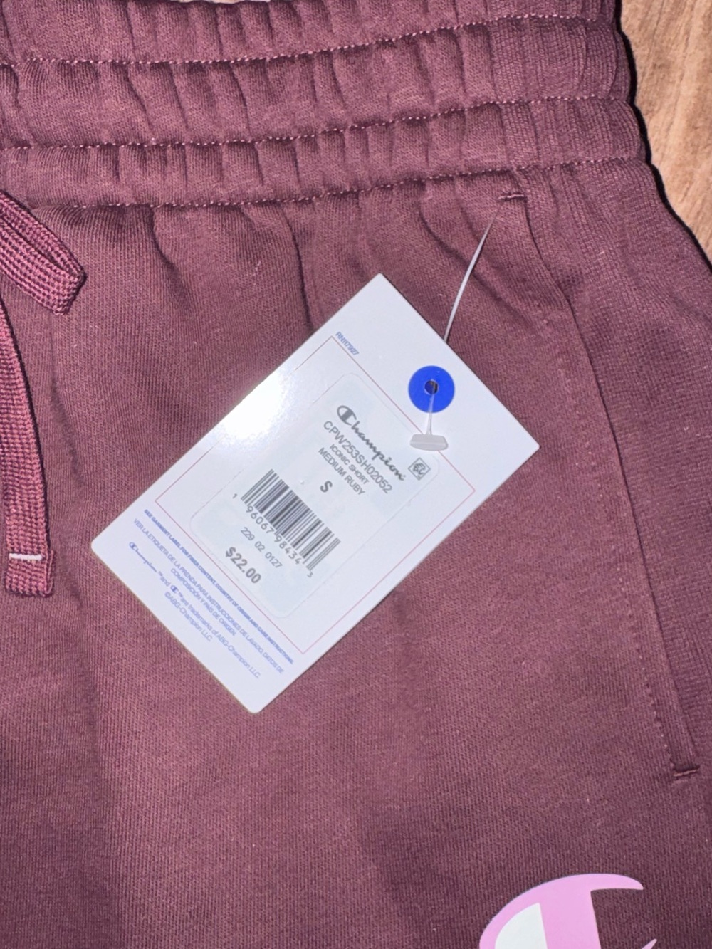 Champion Women's Burgundy Athletic Shorts with Pink Logo - Picture 2 of 4